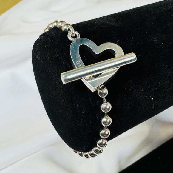 Gucci Sterling Silver Heart Ball Chain Toggle Bracelet Genuine Signed - Picture 6 of 16